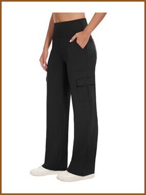 High Waist Wide Leg Yoga Cargo Pants Stretch Casual Work Travel